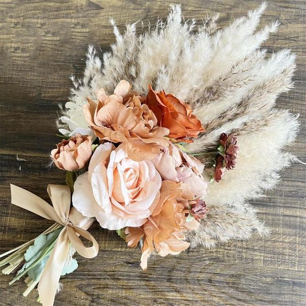 Fiori Decorativi Secchi Pampas Erba Artificiale Fiore Di Rosa Bouquet Da Sposa Decorare Per La Disposizione Di Nozze Boho Decorazioni Per La Casa