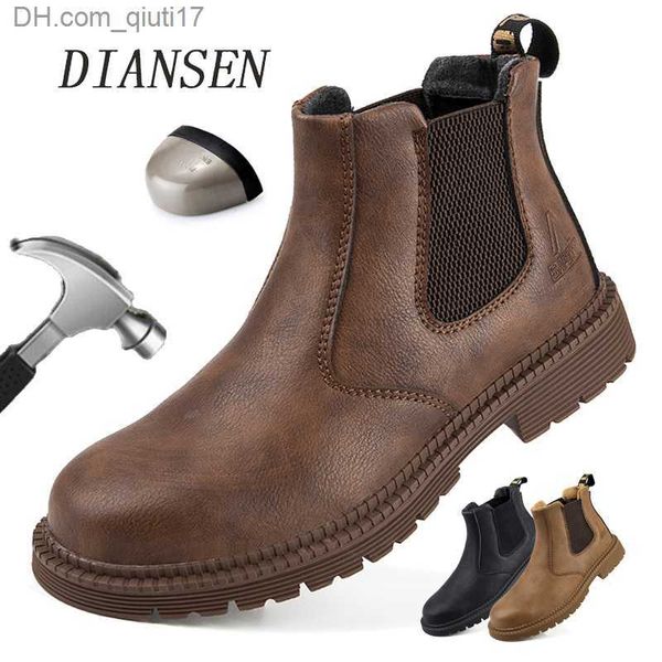 Stiefel Wasserdichte und Sicherheitsarbeitsschuhe für Herren, Lederstiefel mit Stahlkappe, Herrenschuhe, nicht abnehmbare Bauarbeitsschuhe, braun Z230803