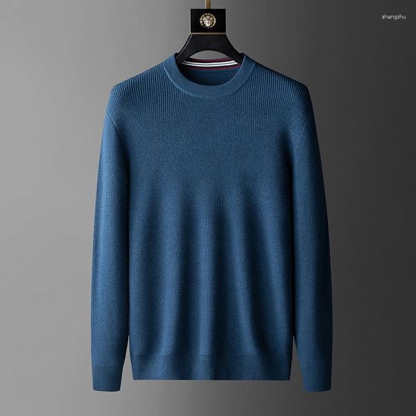 Camisolas masculinos simples suéter de lã de lã pura de ponta pura etono e inverno 2023 Moda de luxo Casual Versátil tricô Pullover