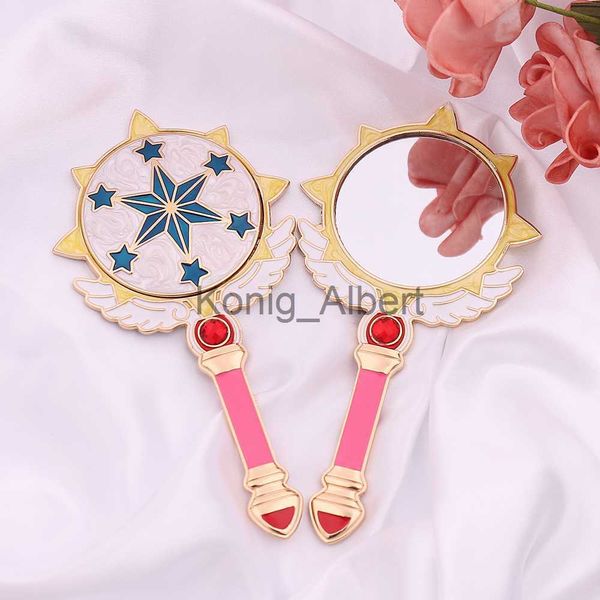 Kompaktspiegel, niedlicher Anime-Card-Captor, Cardcaptor-Make-up-Outfit, Handgriff, Make-up, oval, rund, Kosmetik-Handspiegel, Beauty-Kommode, einfach zu tragen x0803