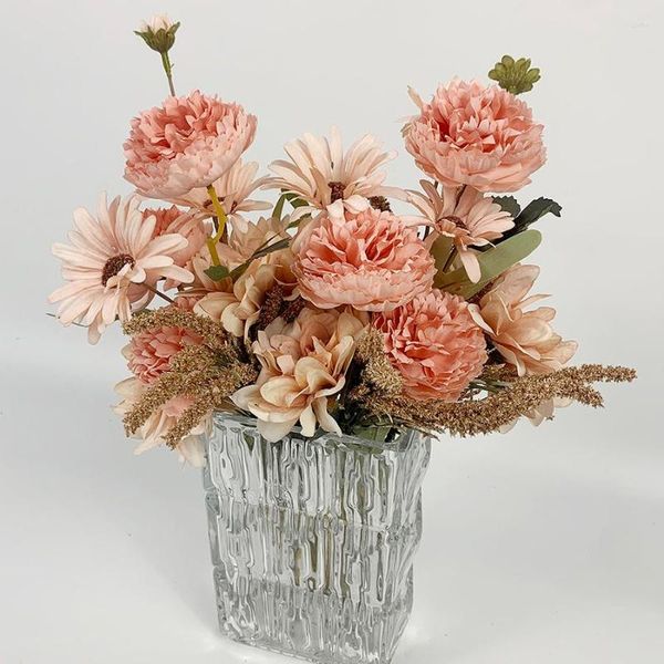 Dekoratif Çiçekler Yapay Bitkiler Buket Dahlia Chrysanthemum ve Lotus Çiçek Başı Ev Düğün Dekorasyonu