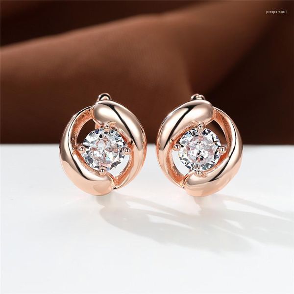 Brincos traseiros vintage feminino branco zircão pedra clássico rosa ouro cor clipe para mulheres charme cristal redondo casamento