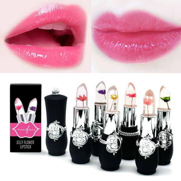 Lippenstift Minfei wasserdicht 6 Stück/Set Schöner und heller Blumenkristall-Gelee-Lippenstift magische Temperaturänderung Lippenstift-Make-up D301226 230803