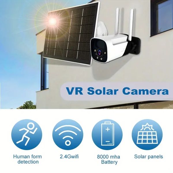 1 set, telecamera di sicurezza solare da 3 MP con visione notturna a colori, rilevamento umano PIR, conversazione bidirezionale, impermeabile IP66 e scheda SD/archiviazione cloud - ideale per la sorveglianza all'aperto