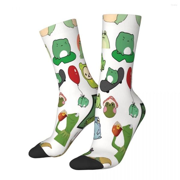 Herrensocken mit Doodle-Motiv, weißer Hintergrund, Frosch, männlich, für Herren und Damen, Winterstrümpfe, bedruckt