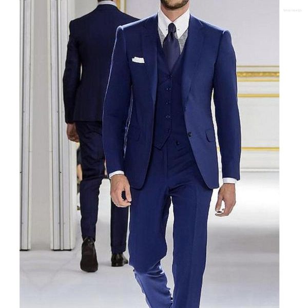 Ternos Masculinos Chegada Moda Masculina Lapela Entalhe Terno Único Seios Azul Royal Negócios Casual Casamento 3 Peças (Blazer Colete Calças)