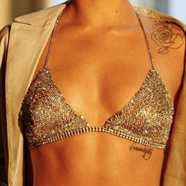Göbek Zincirleri Stonefans Üçgen Kupası Seksi bikini iç çamaşırı sütyen için bayanlar için gece kulübü parti göğüs kristal iç çamaşırı zinciri rave takı 230802