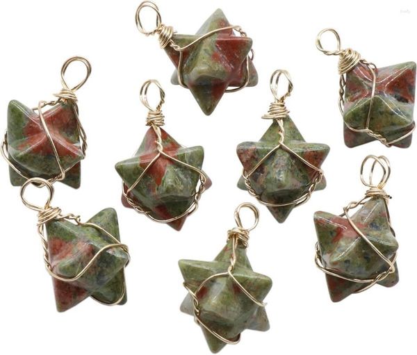 Kolye Kolyeleri 8pcs UNAKITE Merkaba Star Tavuklu Konuk Yapmak İçin Taşak Taş Taş Sebzeli Takılar Şifa Çakra Kristal