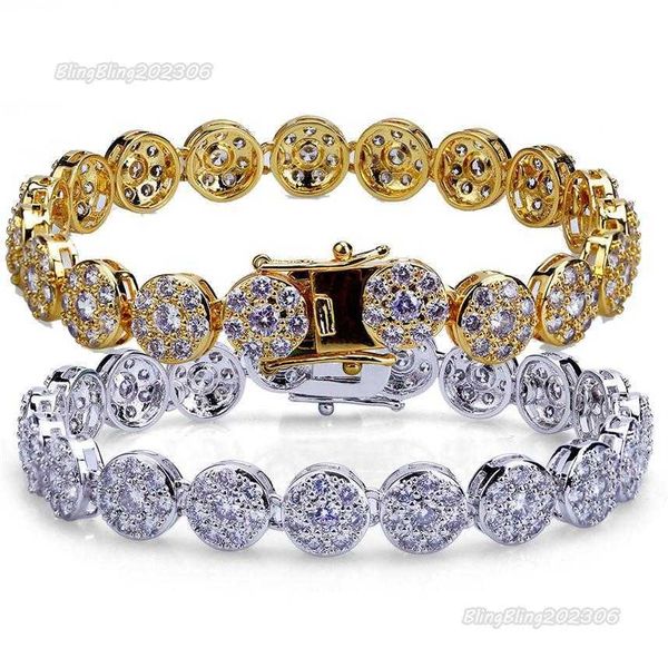 Hip Hop Rapper Full Diamond Iced Out Braccialetti da tennis Oro 18 carati e oro bianco CZ Zirconia Catene da polso Gioielli Madri Regali per uomo 235n