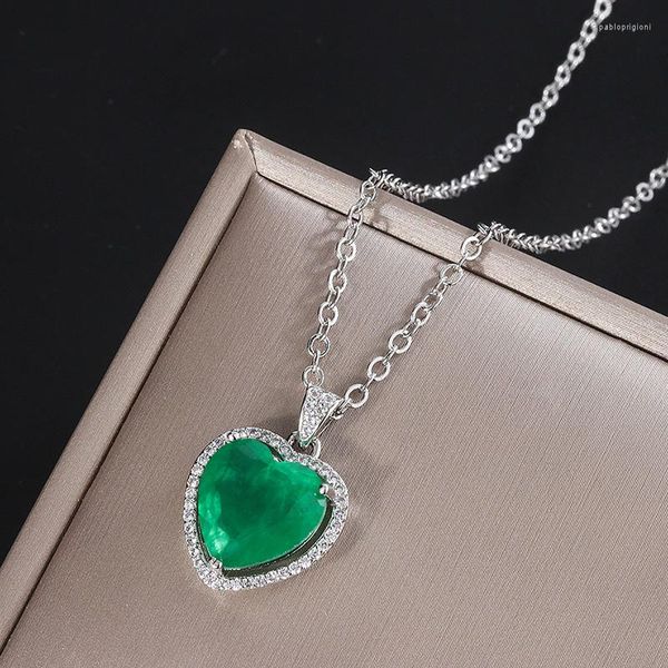 Anhänger 2023 Mode Smaragd Halskette Voller Diamant Romantische Herz Form Silber Farbe Anhänger Choker Für Frauen Hochzeit Geschenk