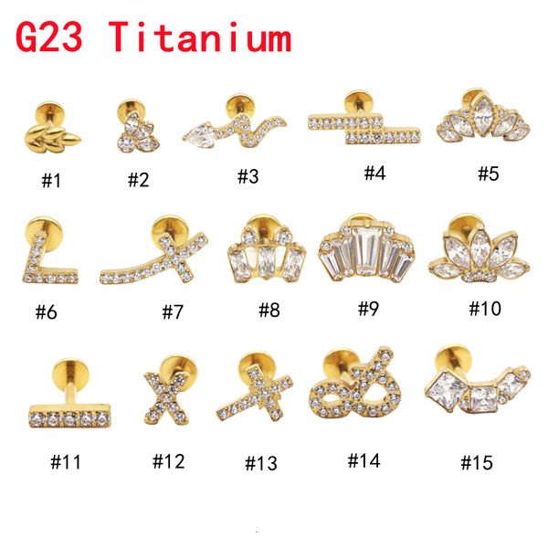 Labret Lip Piercing Jewelry G23 Ring Stud Golden Internamente Filettato Cristallo Zircone Orecchio Tragus Helix Corpo Croce Corona 16G Bar 230802