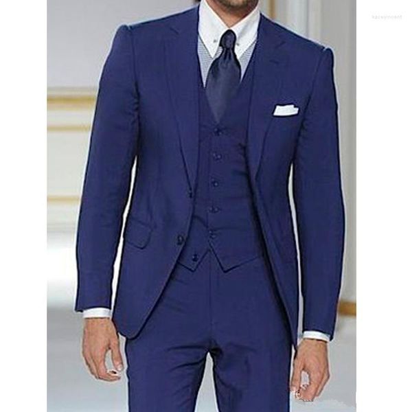 Abiti da uomo Design elegante Due bottoni Smoking da sposo blu Groomsmen Notch Risvolto Blazer da uomo (Giacca Pantaloni Gilet Cravatta) W: 1116