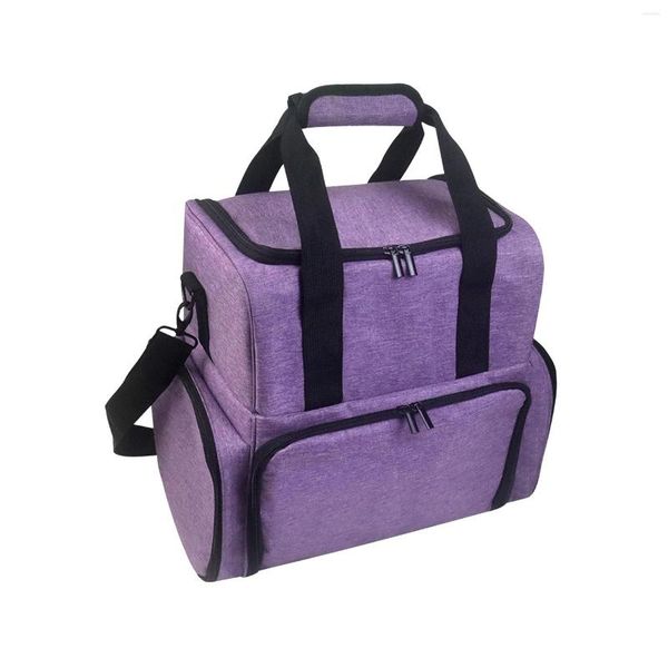 Sacos de armazenamento Bolsa de esmalte de camada dupla Bolsa de ferramentas de manicure Seções Roxo Portátil Estojo de transporte Cosmético