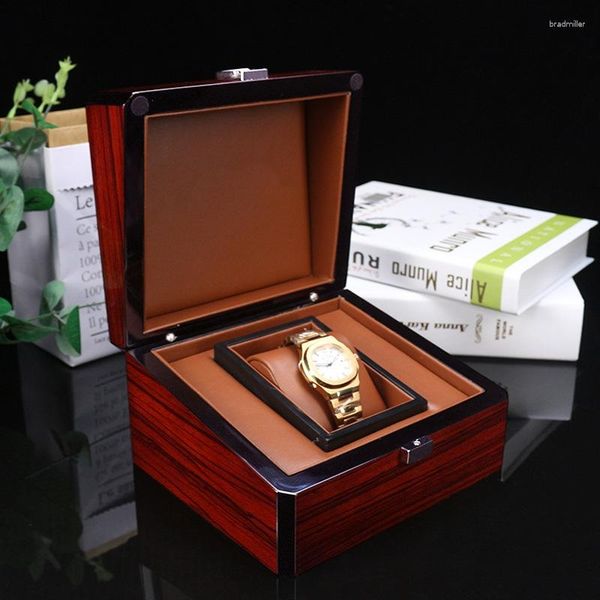 Caixas de relógio organizador de caixa única para homens estojo de armazenamento de madeira de luxo armário de vidro caixão amadeirado relógios embalagem