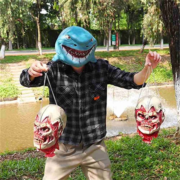 Parti Maskeleri Hayvan Cosplay Props Shark Kostüm Maskesi Yenilik Cadılar Bayramı Fantezi Elbise Parti Lateks Balık Baş Maskesi L230803