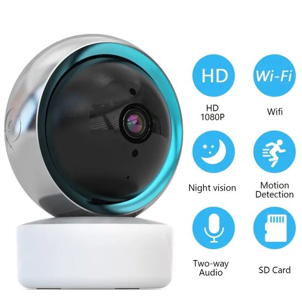 Videocamera domestica wireless intelligente dual-band 5G con rotazione a 360 gradi con HD 1080P, visione notturna a infrarossi, interfono vocale bidirezionale e telecomando per telefono cellulare