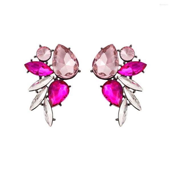 Ohrhänger mit Vedawas-Kristall, verziert in Hellrosa und Fuchsia, für Damen, kontrastfarbener Strass-Flügel, böhmischer Schmuck