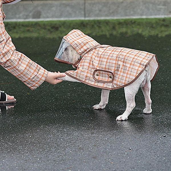 Hundebekleidung Regenmantel | Polyesterjacke mit durchsichtigem, verstellbarem, wasserdichtem Poncho mit Kapuze für große, mittlere und kleine Größen