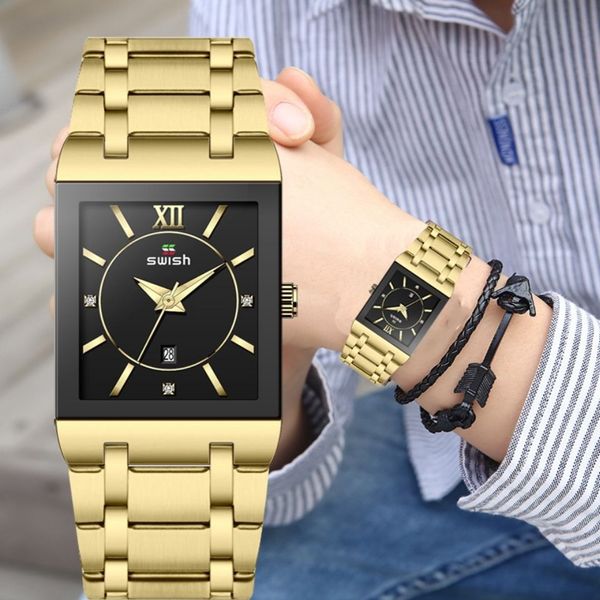 Lusso 2023 Moda Orologi svizzeri Quarzo da uomo Quadrato Impermeabile Ultra-sottile Tendenza aziendale Orologio elettronico da uomo Quadrante quadrato Sha Kim Pin