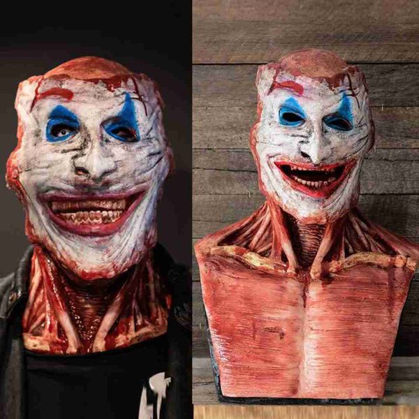 Партия маски Хэллоуин Страшный кровавый череп Joker Mask Cosplay ужас клоун клоун скелет скелет демон -убийца латекс -шлема костюм PR L230803