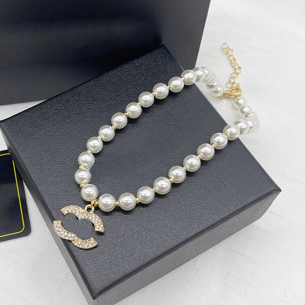 Perlenkette Luxus-Designer-Schmuck für Frauen Klassische Strass-Anhänger-Halsketten Damen Luxus-Ketten Halskette Designer-Accessoires