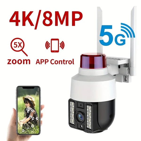 1pc 8MP 4K Speed Dome Wireless 5G WIFI Camera Outdoor Camera 5x Zoom Digital PTZ IP Camera Áudio CCTV Câmera de Vigilância Segurança