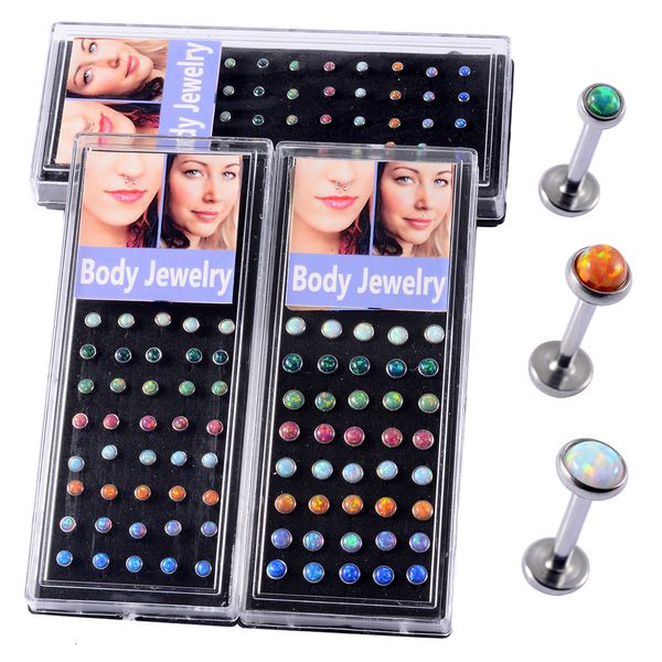 Jóias Labret Piercing Labial 40PcsCaixa Aço Opal Stone Ball Monroe Ear Stud Ring Rosca Interna Cartilagem Corpo 16G 230802