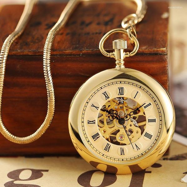 Taschenuhren Vintage Silber Gold Glatter Handaufzug Mechanische Uhr Herren Damen Edelstahl Fob Uhr Kette Anhänger Steampunk