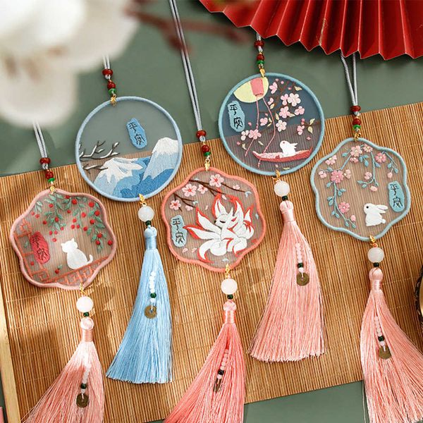 Produtos de estilo chinês diy bordado amuleto artesanato diy bordado fácil costura pano material pingente de carro