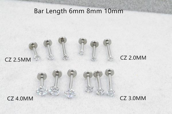 Labret Lip Piercing Jóias Frete grátis LOT50pcs 16g Body Shine Round CZ Ring Ear Helix Bar Sliver 230802