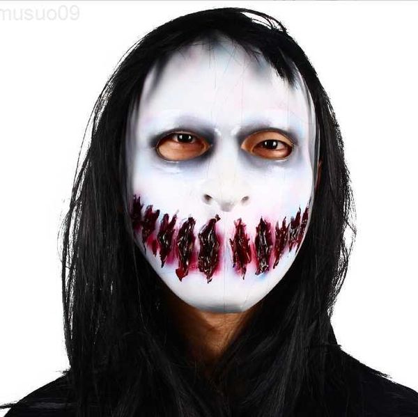 Maschere per feste Maschera horror Halloween Spaventoso Capelli lunghi neri Fantasma Copricapo Casa stregata Puntelli ingannevoli Terrore Costume da festa Dress Up L230808