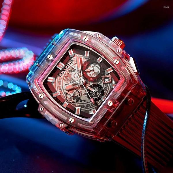 Нарученные часы Onola Brand Transparent Plastic Watch Мужчины Женщины Clock 2023 Fashion Sports Casual Unique Quartz Luxury Square