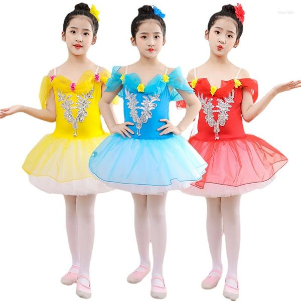 Sahne Giyim Çocuk Performans Elbisesi Ballet Ballet Be Swan Lake Grubu Prenses Kabarık Sling Beyaz Gaz Nazik