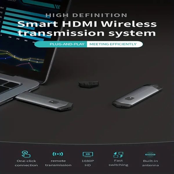 Trasmettitore e ricevitore HDMI wireless, co-schermo HDMI wireless a distanza di 1181,1 pollici, kit di estensione HDMI wireless portatile plug and play per lo streaming di video e audio