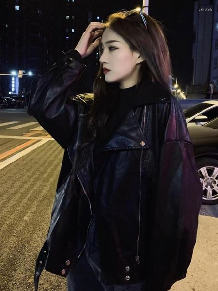 Frauen Leder Herbst Faux Jacke Frauen Koreanische Mode Lose Zipper Biker Weibliche 2023 Winter Warme Streetwear Chic PU Moto mäntel