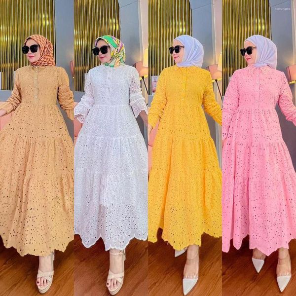 Vestidos casuais Vestido feminino Sudeste Asiático Indonésio Oco Robes Renda Moda Muçulmana Abaya Femme Muçulmana