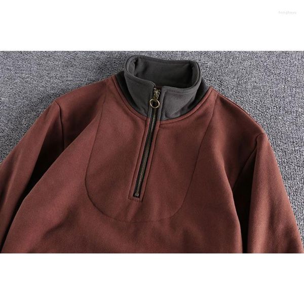 Männer Hoodies Frühling Herbst Harajuku Koreanische Zip-up Stil Stehkragen Gebürstet Plüsch Fleece Pullover Luxus Sweatshirt Kleidung Männer Pullover