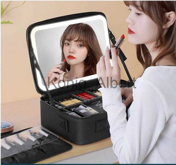 Specchi compatti led hd specchio scatola di immagazzinaggio per il trucco cosmetico organizzare Borsa per il trucco Borse da donna Smart LED Light Mirror Travel Beauty Toiletry x0803