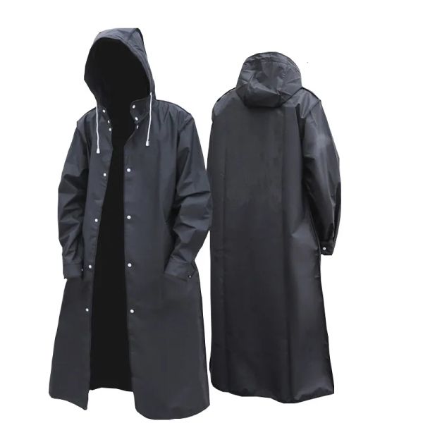 Preto Moda Adulto Impermeável Longa Capa de Chuva Feminina Homens Casaco de Chuva com Capuz Para Caminhadas Ao Ar Livre Viagens Pesca Escalada Engrossado 230413