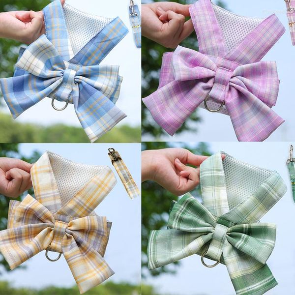 Coleiras para cachorro Pet Bow Collar Saia Bonito Arnês com Alça de Peito Tração Corda Kawaii Gato Roupas para Cães Perros Colete Vestido de Princesa