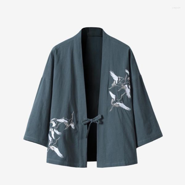 Abbigliamento etnico Kimono Abito stile cinese Abito in lino Zen Meditazione Cappotto da studioso Cardigan estivo Hanfu da uomo