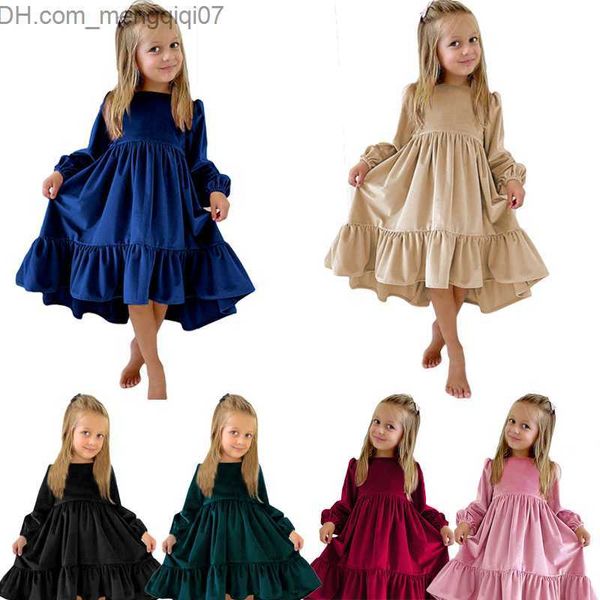 Mädchenkleider Herrenbadebekleidung Mädchen-Wildleder-Rüschenkleid Winter-Kinder-Langarmkleid aus reiner Baumwolle Großes Kindermode-Party-Prinzessinnenkleid Mädchenkleid Z230803