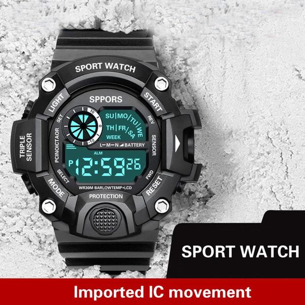 Orologi da polso Uomo Sport Sveglia elettronica Orologio digitale Orologio multifunzionale con datario Orologio da polso impermeabile Grande schermo Relogio