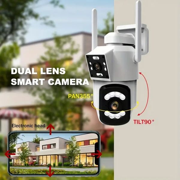 1pc, telecamera di sicurezza a doppia lente da 3 MP per esterni, WiFi 2.4G, telecamera di sicurezza panoramica a 360 gradi, rilevamento del movimento, conversazione bidirezionale, visione notturna a colori, monitoraggio remoto APP