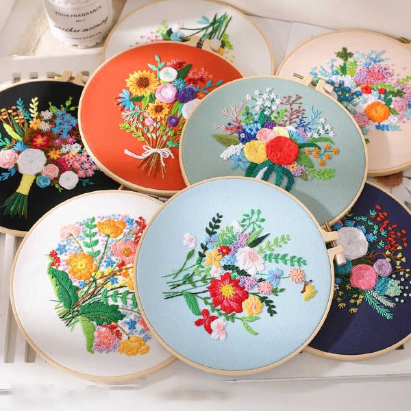 Produtos de estilo chinês DIY Bordado Artesanato Conjunto de ponto cruz para iniciantes Padrão de flores Impresso Costura Arte Artesanato Pintura Decoração de casa