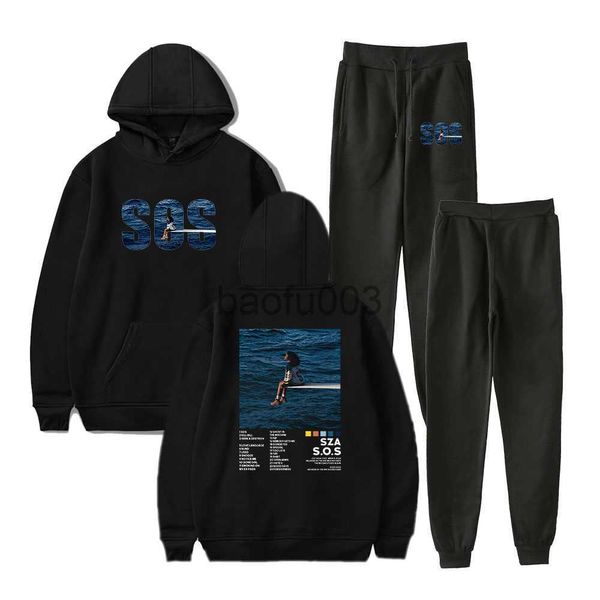 Мужские спортивные костюмы SZA Музыкальный альбом SOS Merch Hoodie Jogger брюки с двумя пьесами.