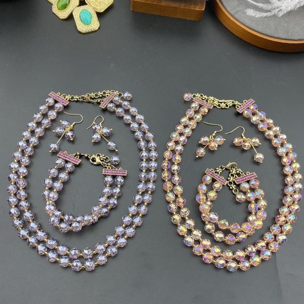 Ketten Mittlere Antike Vintage-Mode Exquisite Und Elegante Kristallklare Doppelte Halskette Armband Ohrringe