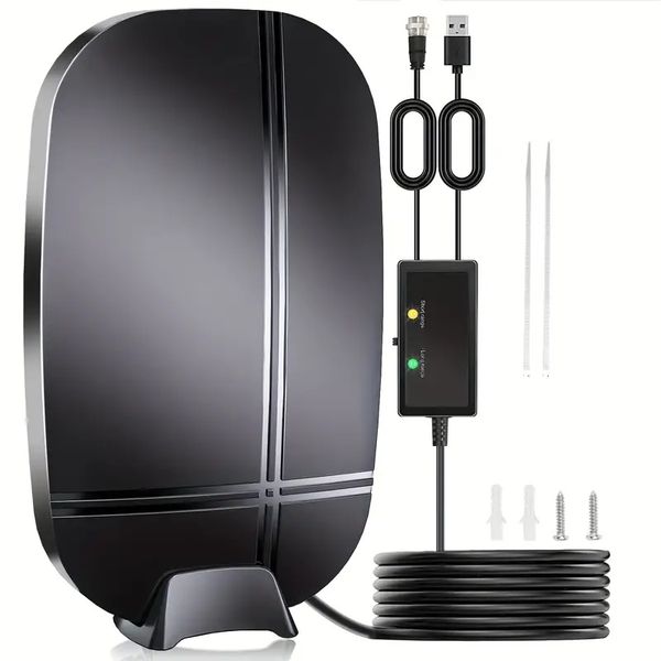 Antena de TV atualizada 2023 - Antena digital HDTV amplificada com alcance de 380 milhas para Smart TV e TVs mais antigas - Reforço de sinal e cabo coaxial de 16 pés incluído - Suporta 4K e 1080P