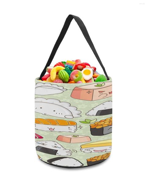 Borse portaoggetti Sushi Cartone animato Cultura giapponese Delizioso cibo Decor Giocattoli Cestino Sacchetto di caramelle Regali per bambini Tote Panno Favore di partito