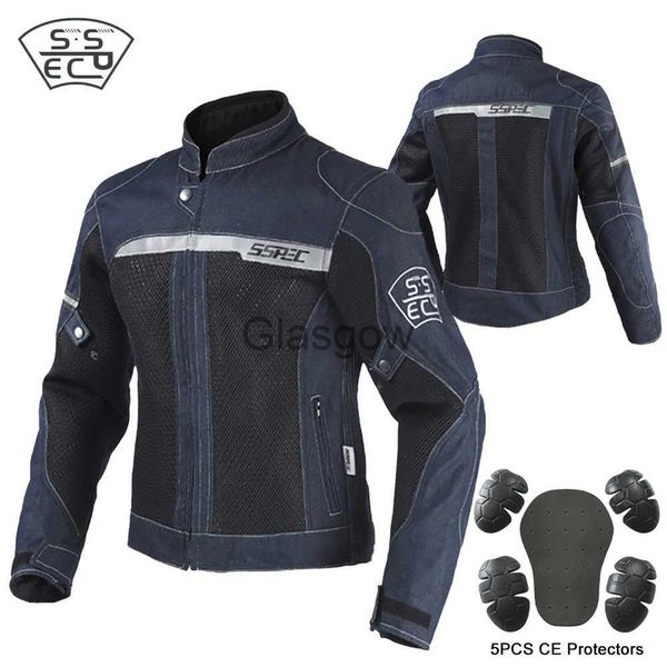 Vestuário de motocicleta primavera jaqueta jeans masculina motocicleta jeans respirável calça jeans malha cidade moto corrida de estrada terno com equipamento de proteção x0803